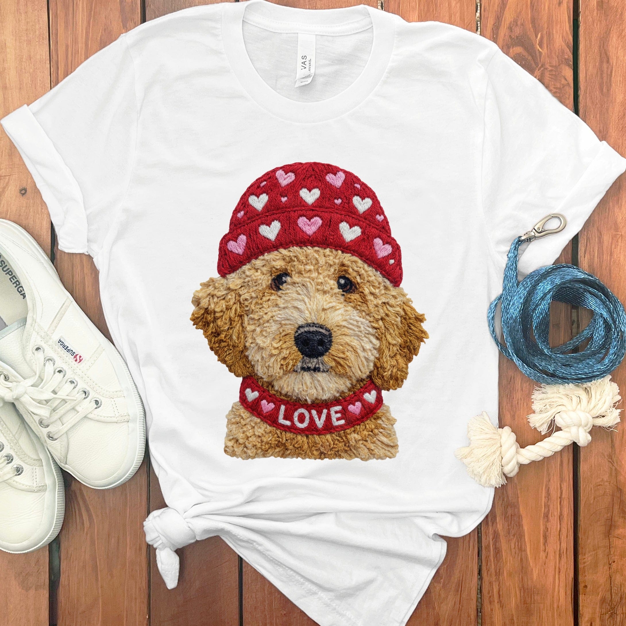 Goldendoodle Heart Cap T-Shirt in White / S by Puppy Jo