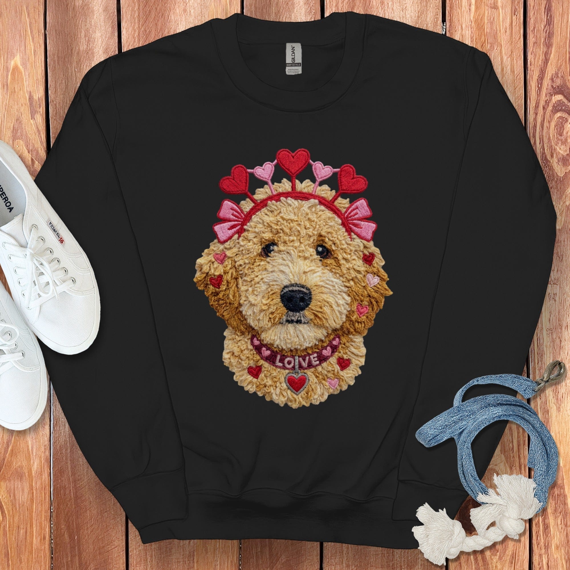 Goldendoodle Heart Crown Sweatshirt in Black / S by Puppy Jo