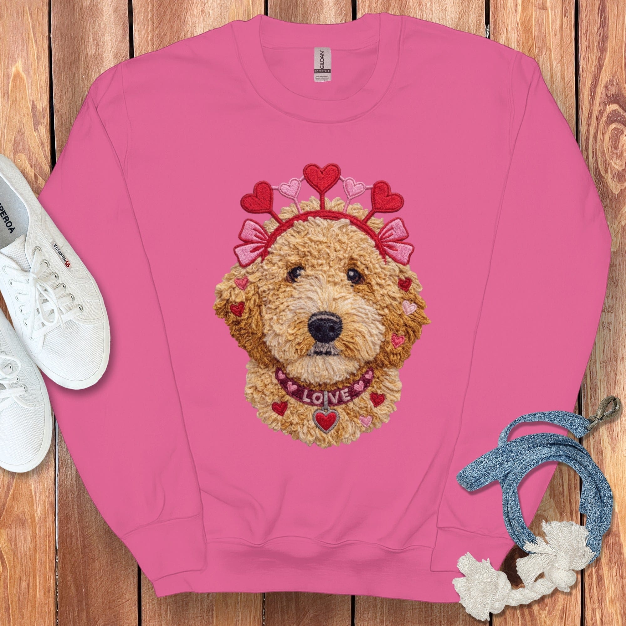 Goldendoodle Heart Crown Sweatshirt in Heliconia / S by Puppy Jo