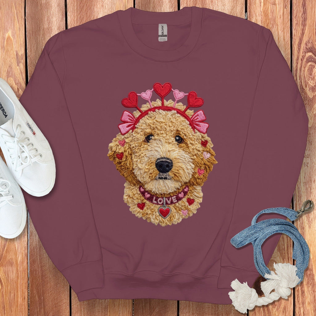 Goldendoodle Heart Crown Sweatshirt in Maroon / S by Puppy Jo