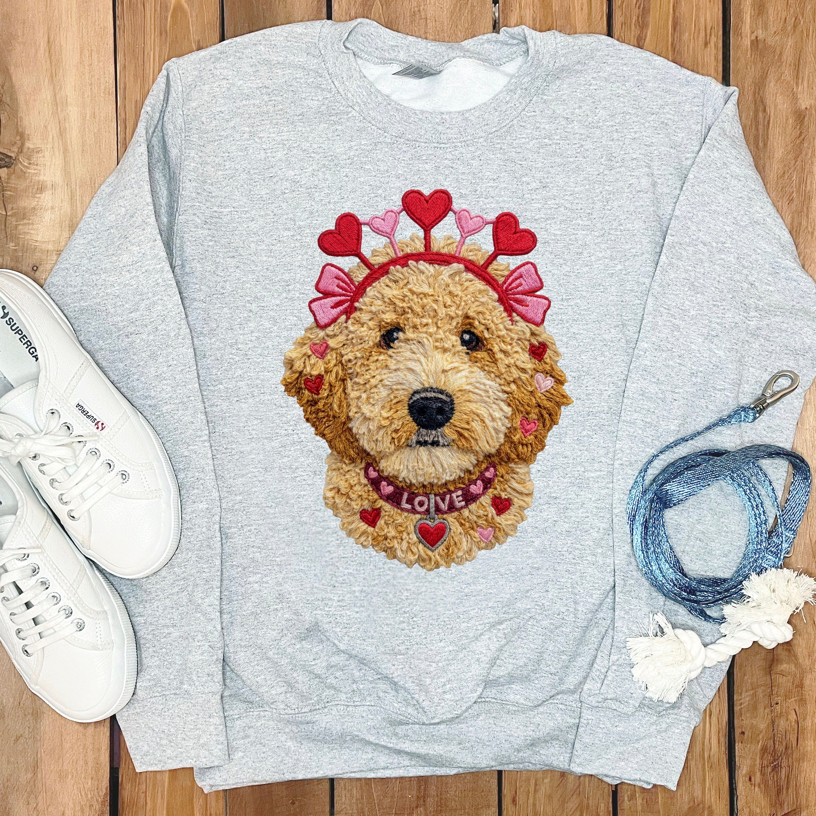 Goldendoodle Heart Crown Sweatshirt in Sport Grey / S by Puppy Jo
