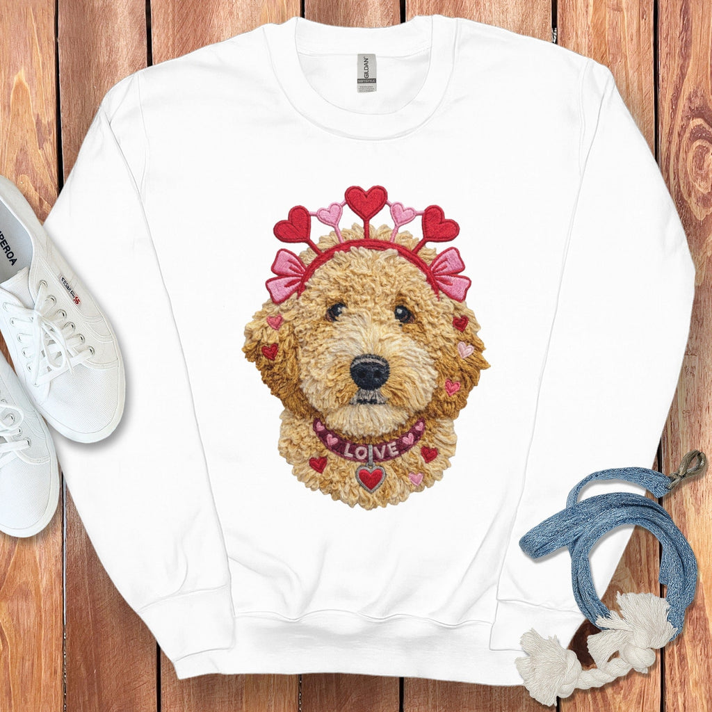 Goldendoodle Heart Crown Sweatshirt in White / S by Puppy Jo