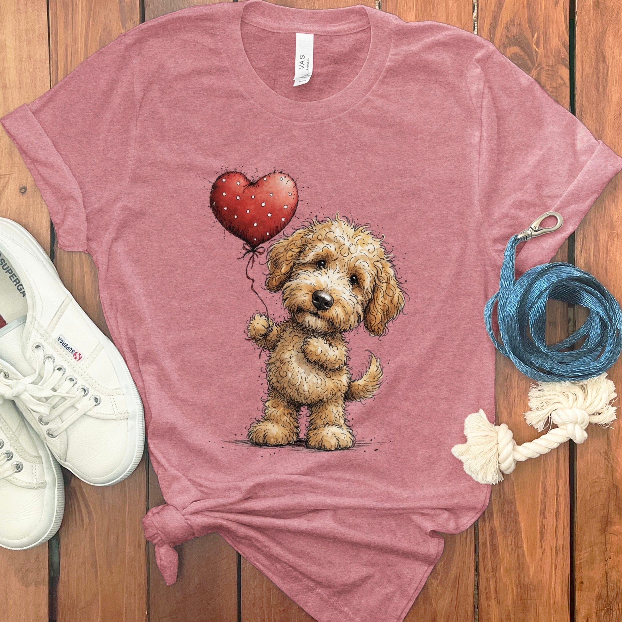 Goldendoodle Heart T-Shirt in Heather Mauve / S by Puppy Jo