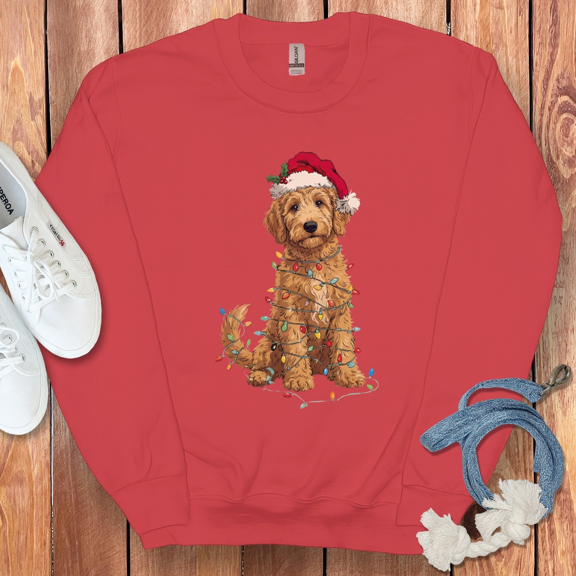 Goldendoodle Holiday Sweatshirt in Red / S by Puppy Jo