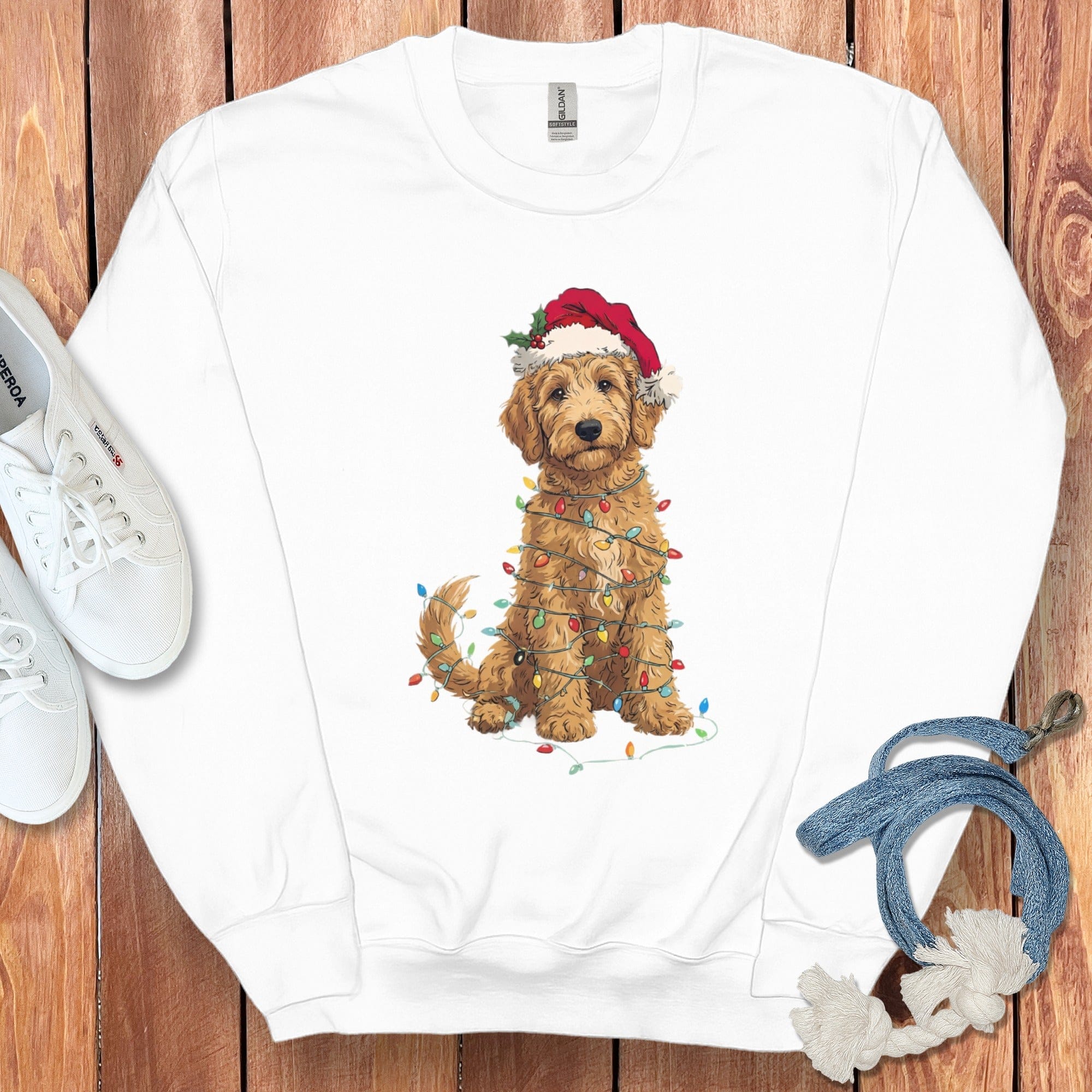 Goldendoodle Holiday Sweatshirt in White / S by Puppy Jo