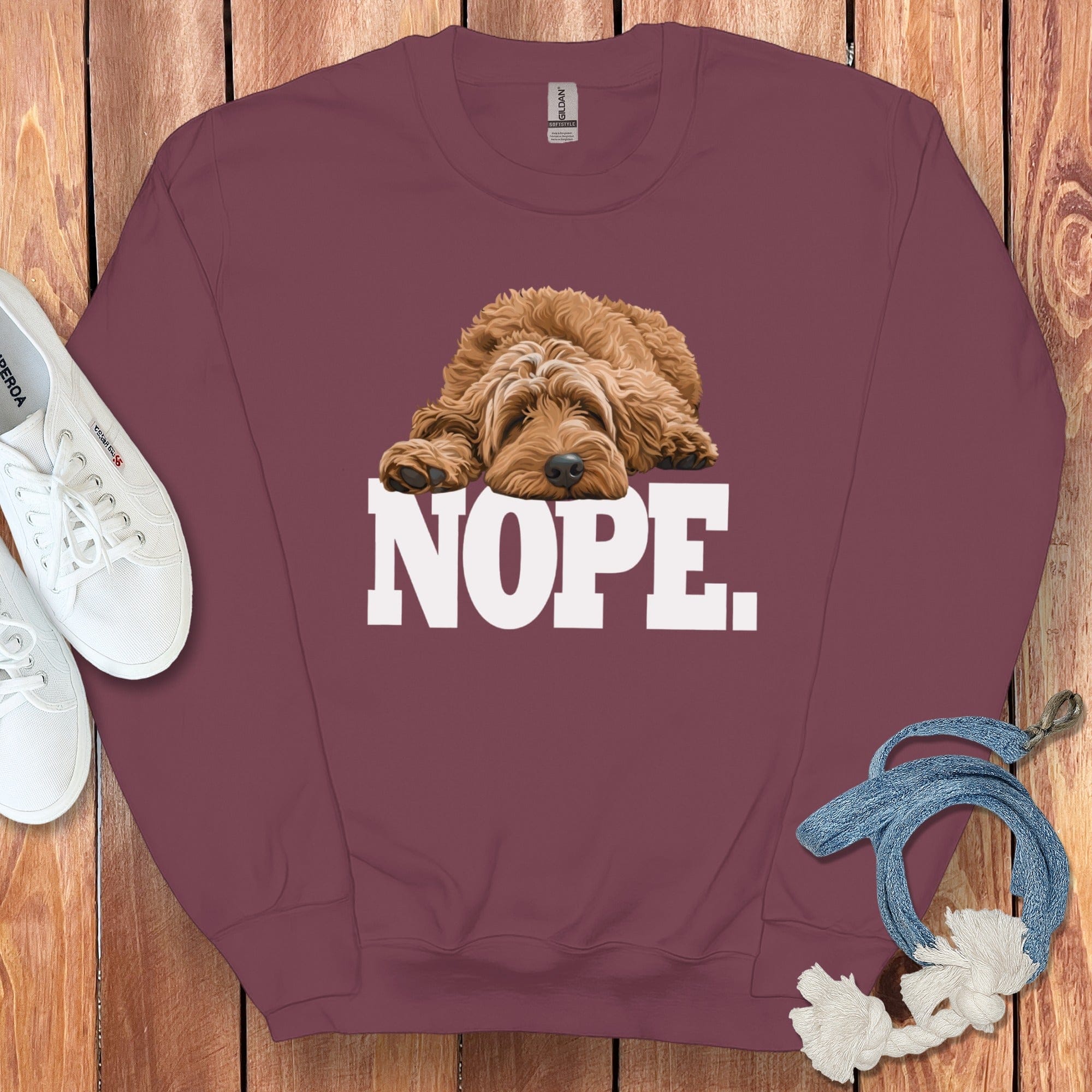 Goldendoodle Labradoodle Nope Sweatshirt in Maroon / S by Puppy Jo