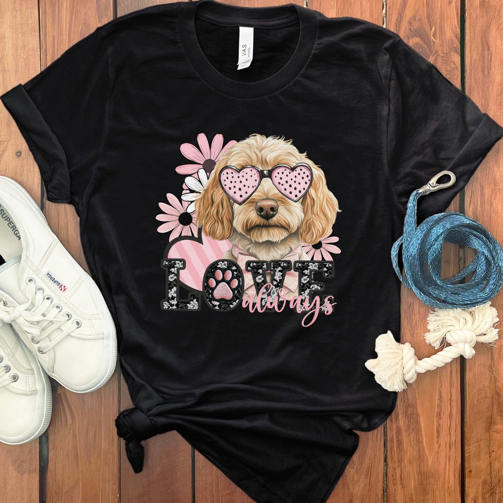 Goldendoodle Love Floral T-Shirt in Black / S by Puppy Jo