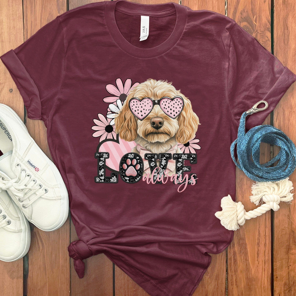 Goldendoodle Love Floral T-Shirt in Maroon / S by Puppy Jo