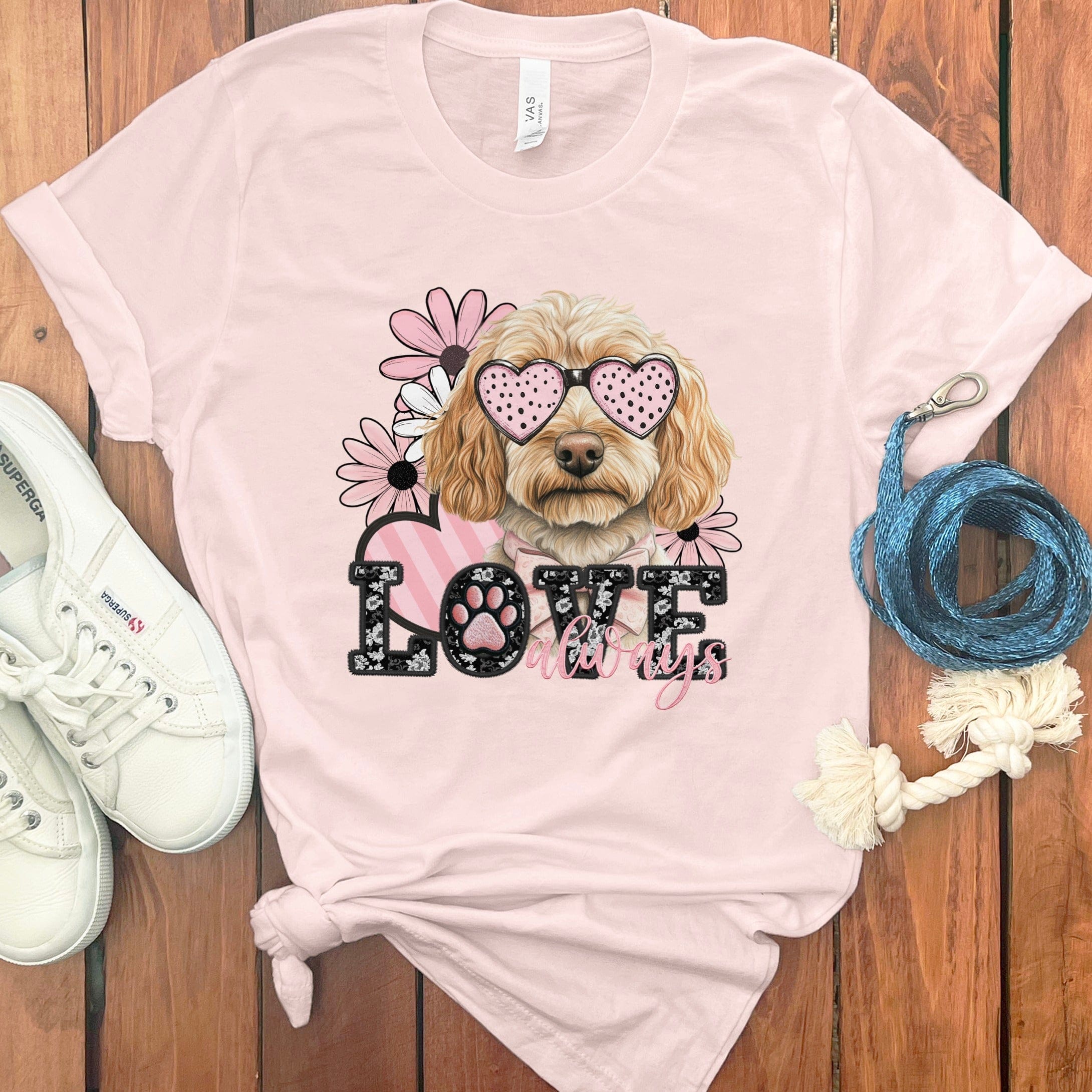 Goldendoodle Love Floral T-Shirt in Soft Pink / S by Puppy Jo