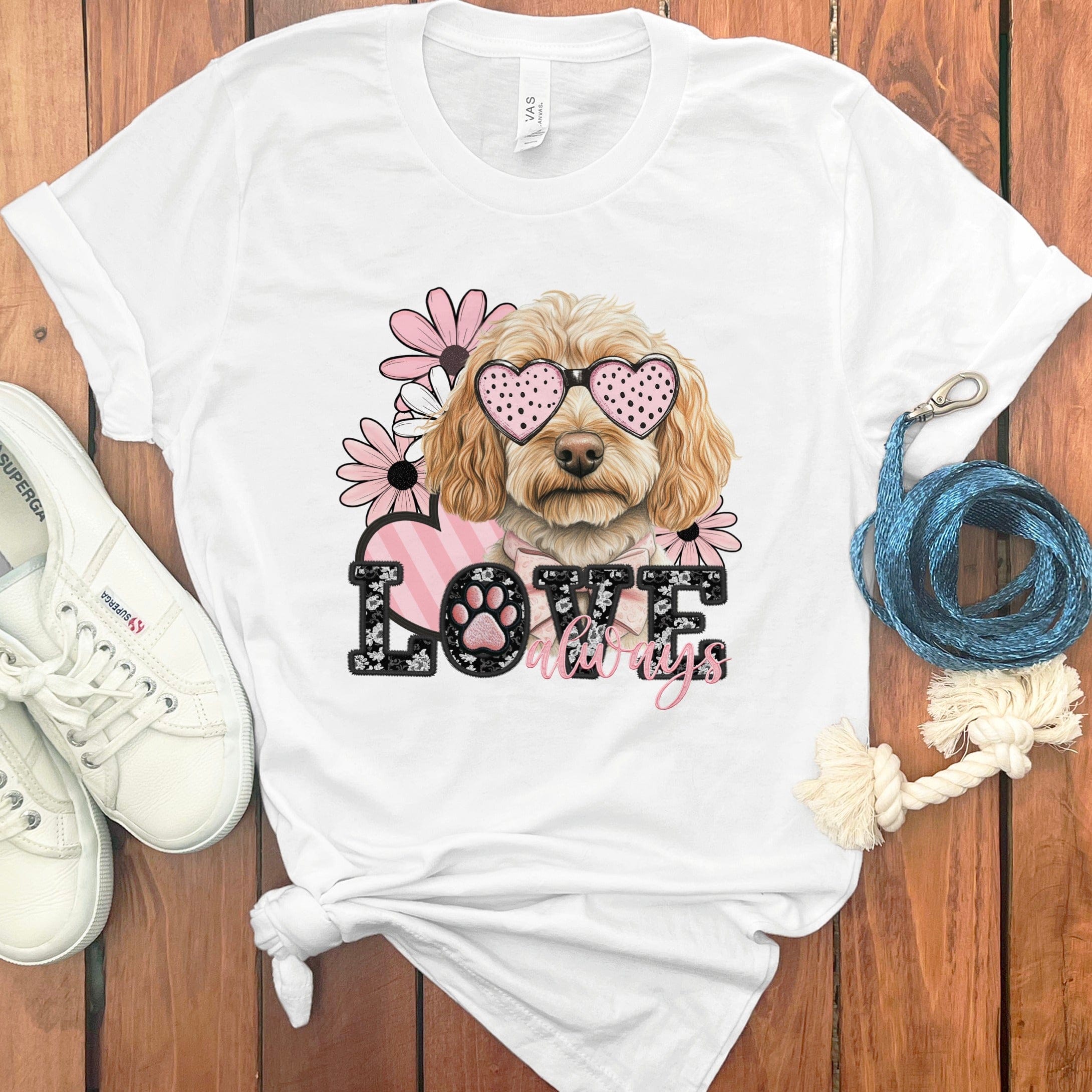 Goldendoodle Love Floral T-Shirt in White / S by Puppy Jo