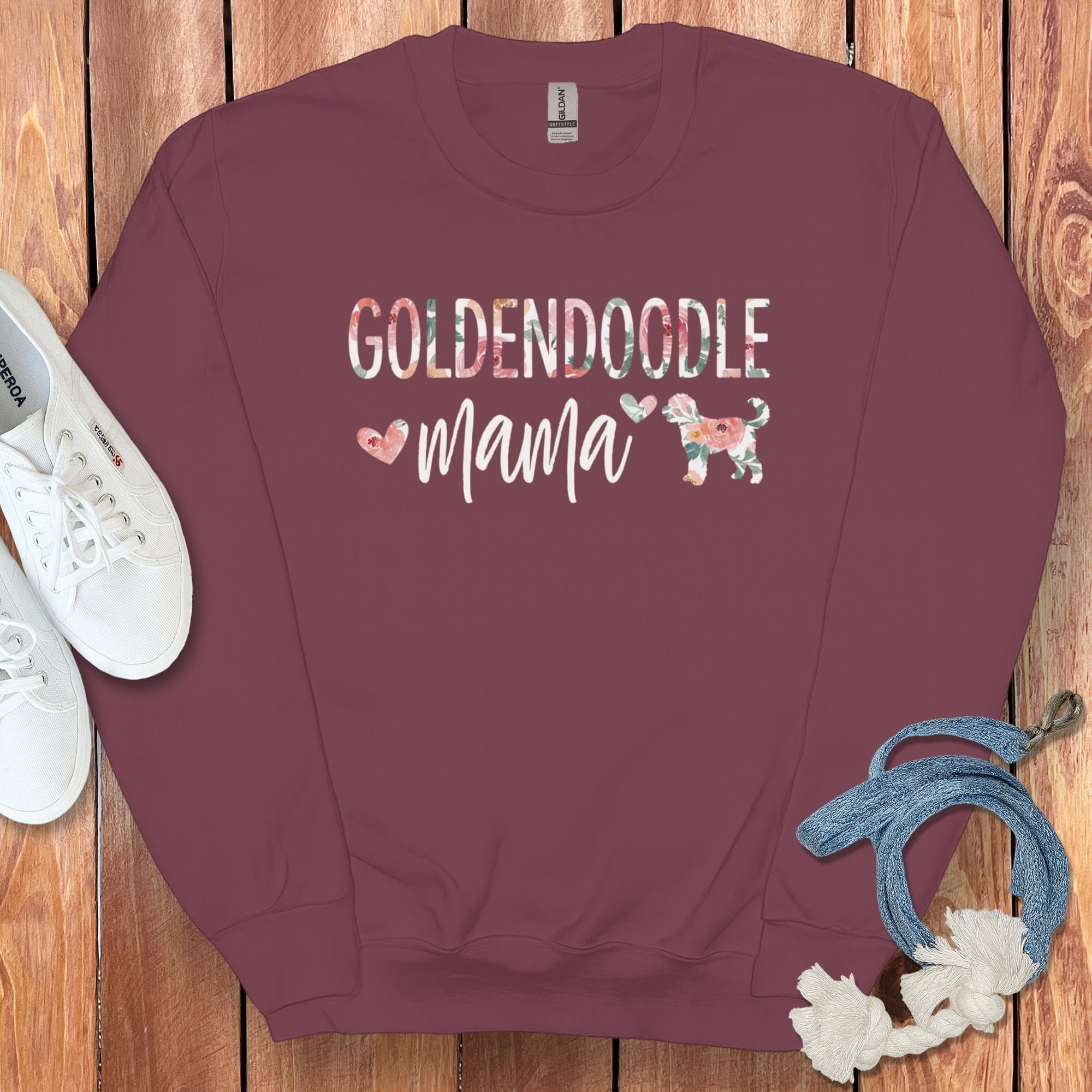 Goldendoodle Mama Floral Sweatshirt in Maroon / S by Puppy Jo