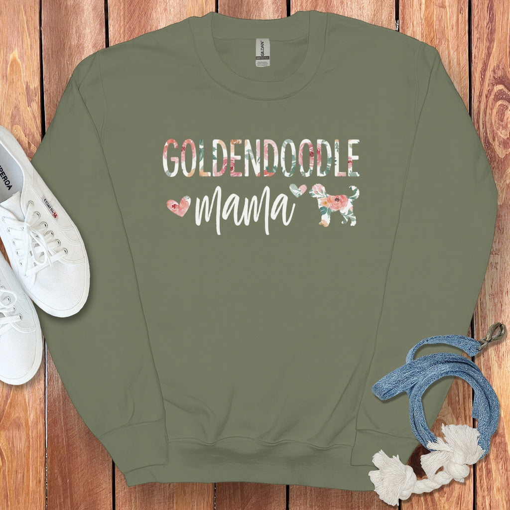 Goldendoodle Mama Floral Sweatshirt in Military Green / S by Puppy Jo