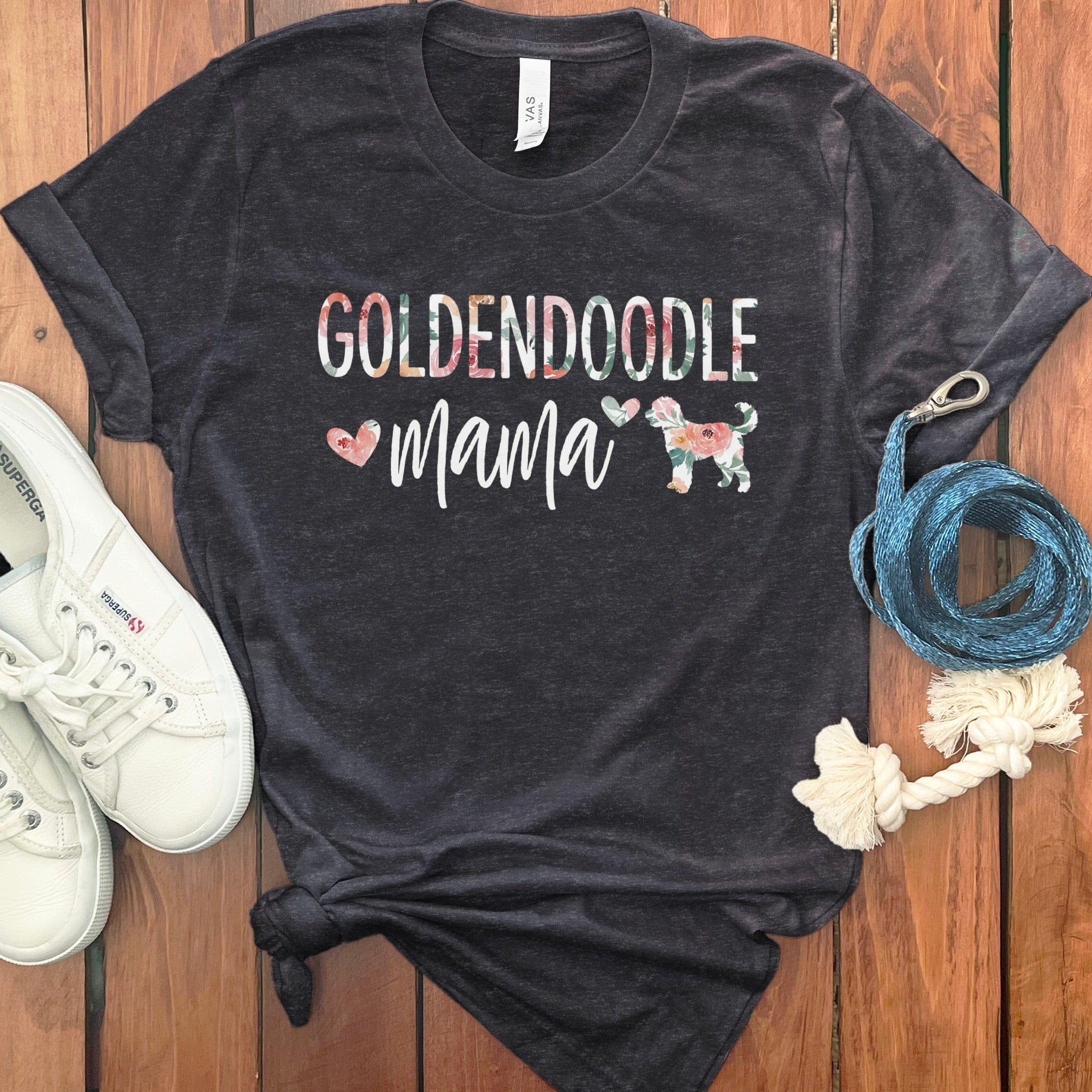 Goldendoodle Mama Floral T-Shirt in Dark Grey Heather / S by Puppy Jo