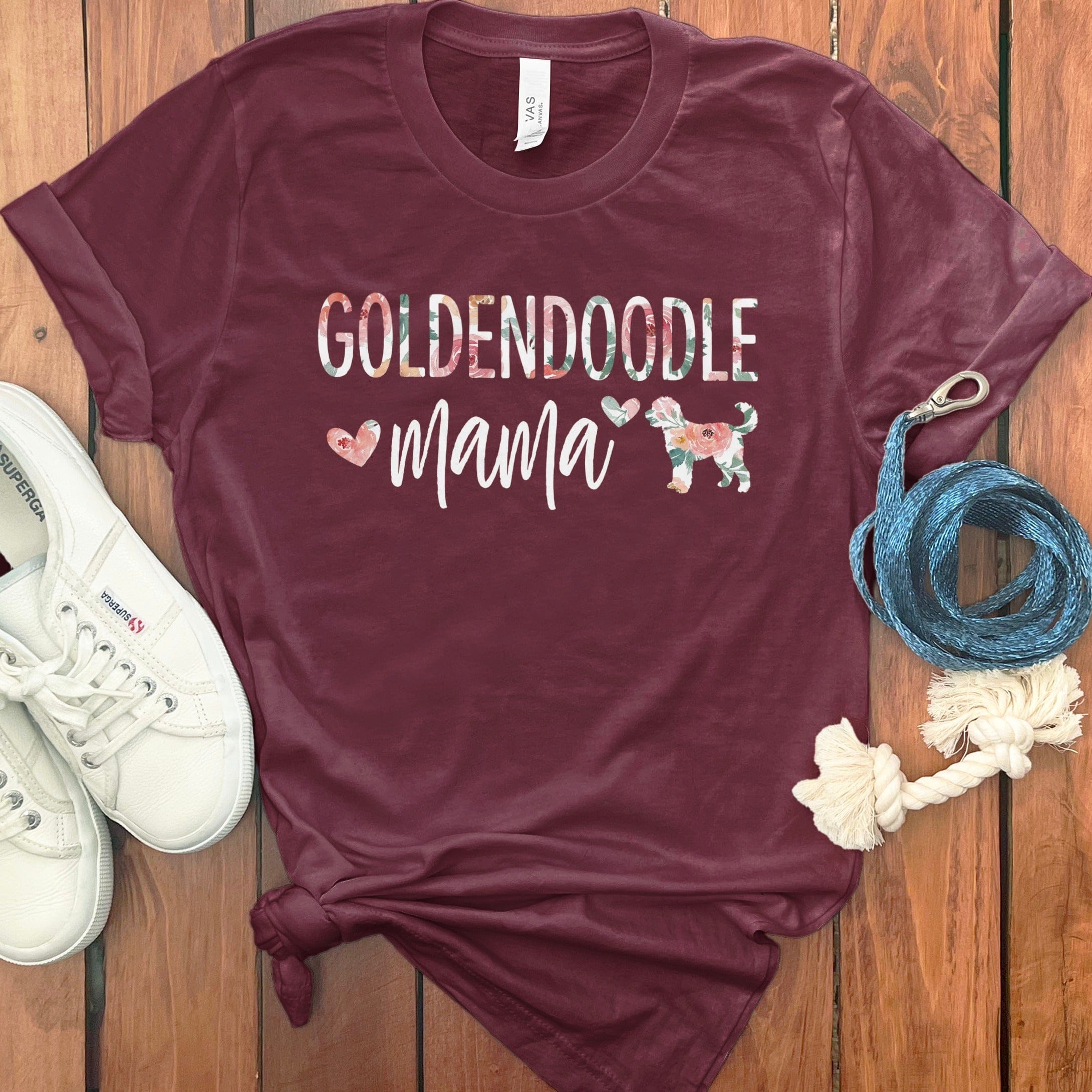 Goldendoodle Mama Floral T-Shirt in Maroon / S by Puppy Jo