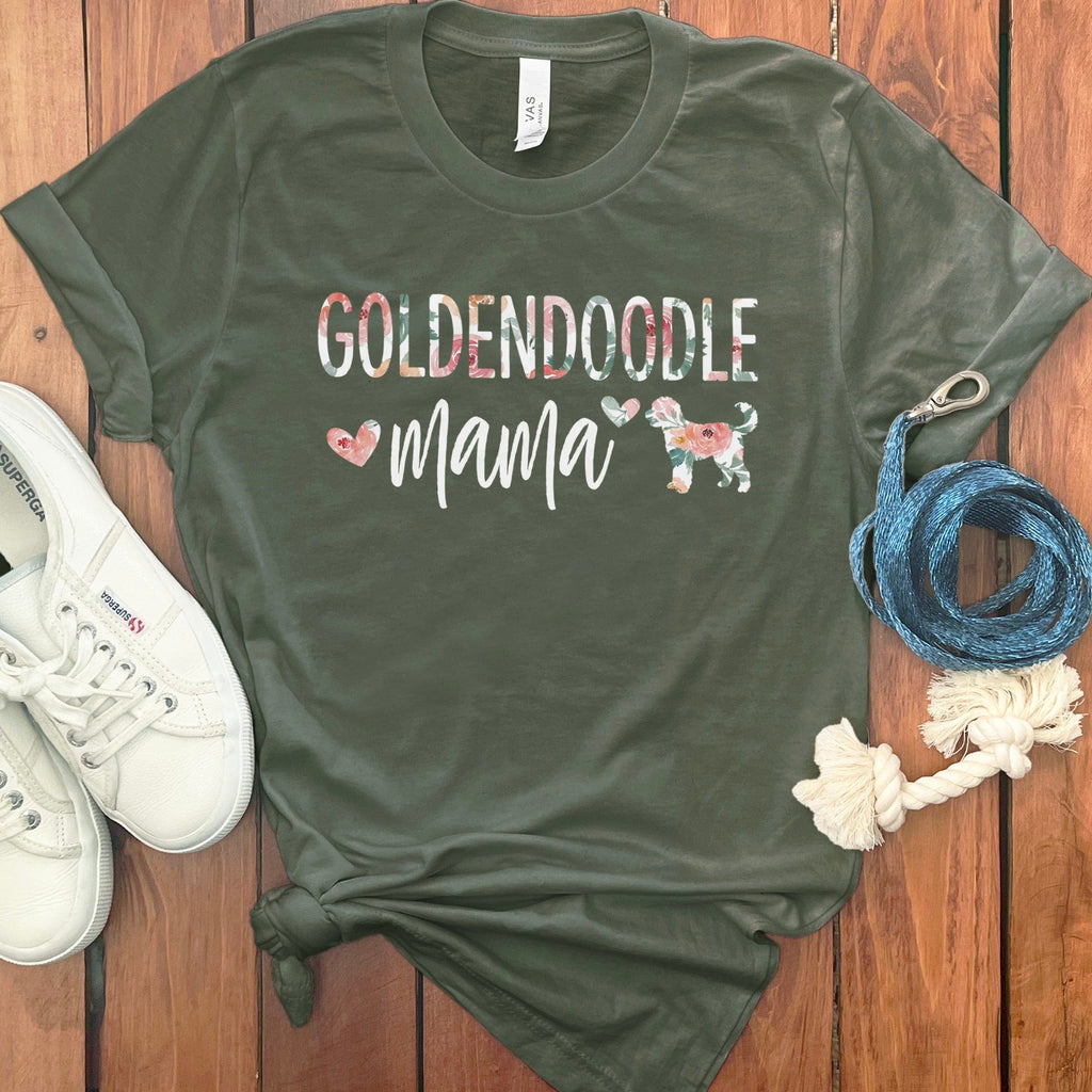 Goldendoodle Mama Floral T-Shirt in Military Green / S by Puppy Jo