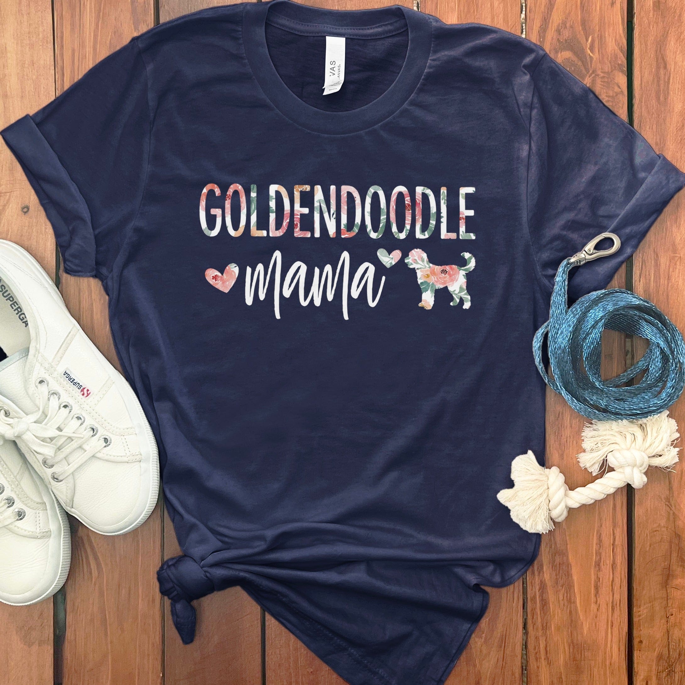 Goldendoodle Mama Floral T-Shirt in Navy / S by Puppy Jo