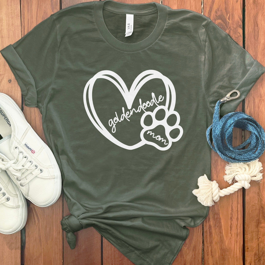 Goldendoodle Mom Heart T-Shirt in Military Green / S by Puppy Jo