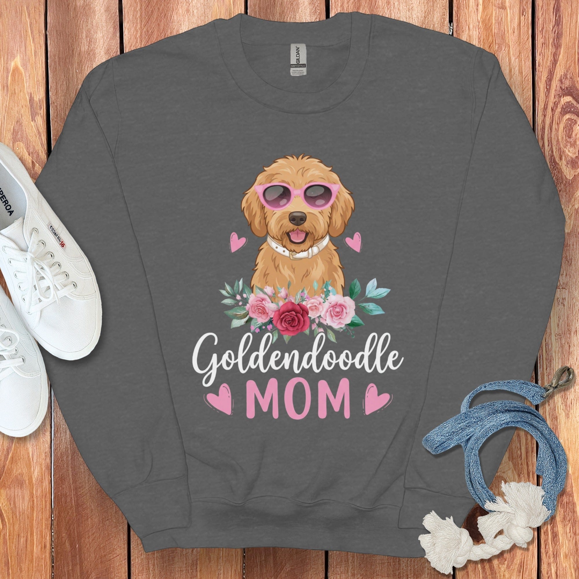 Goldendoodle Mom Sunglass Sweatshirt in Dark Heather / S by Puppy Jo