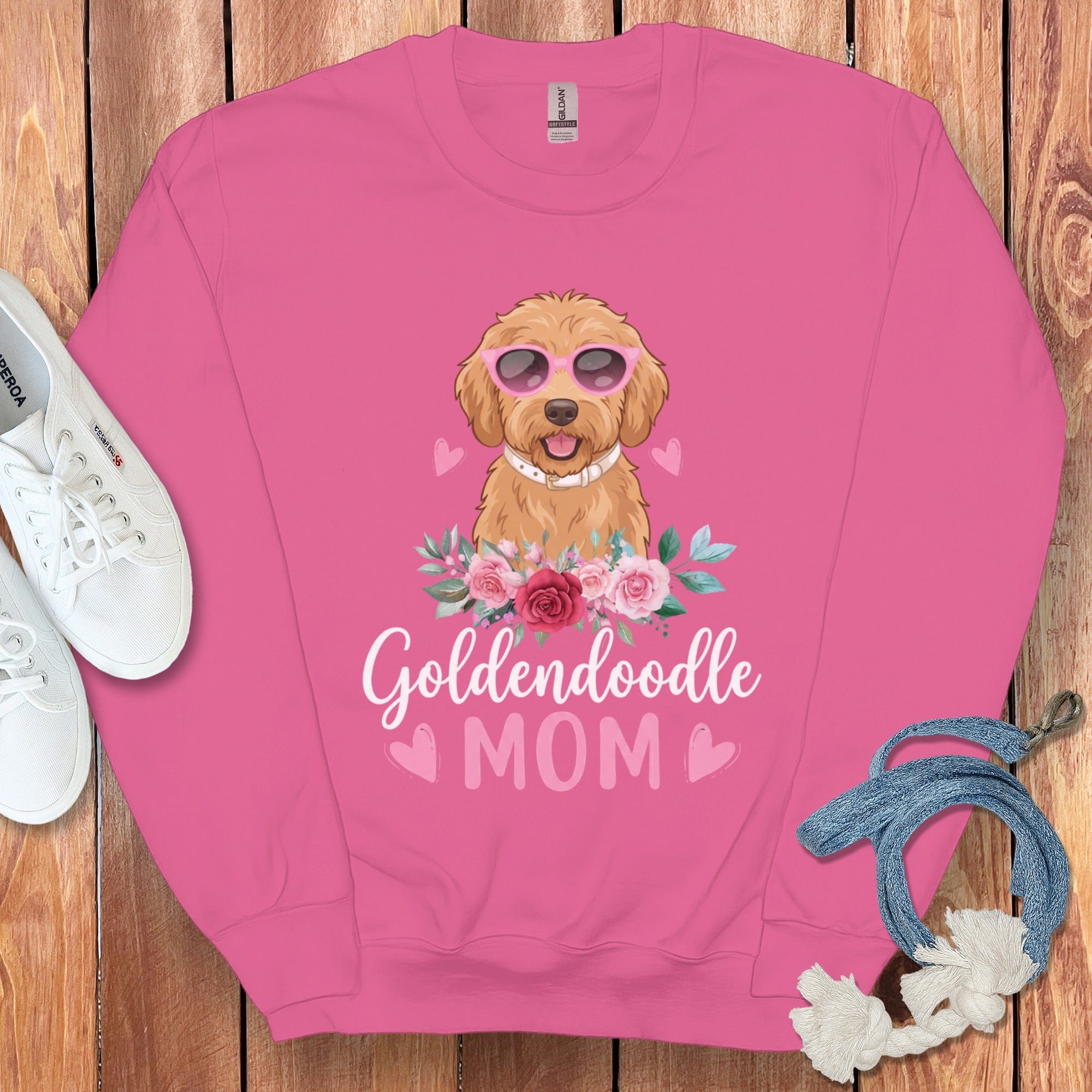 Goldendoodle Mom Sunglass Sweatshirt in Heliconia / S by Puppy Jo
