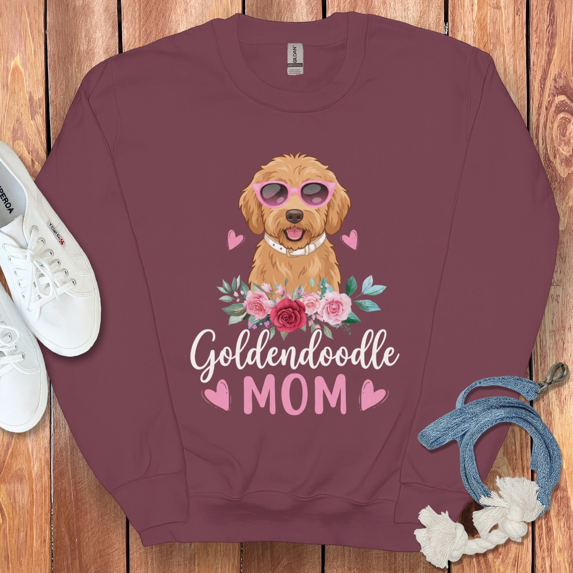 Goldendoodle Mom Sunglass Sweatshirt in Maroon / S by Puppy Jo