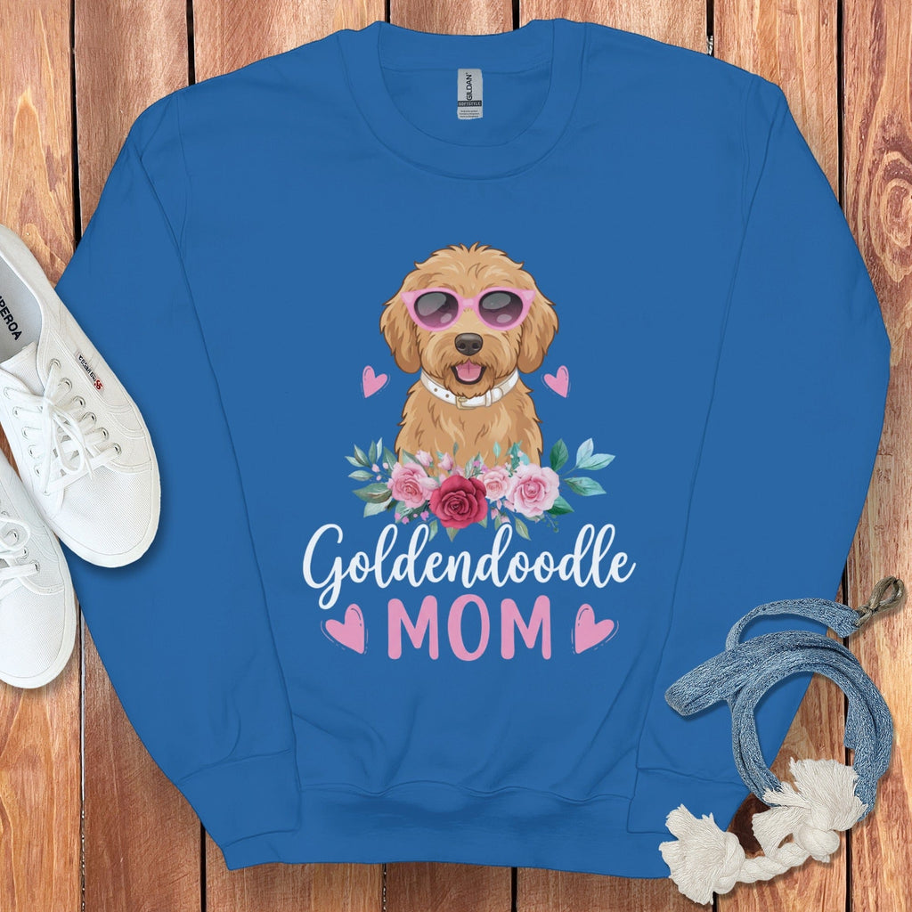 Goldendoodle Mom Sunglass Sweatshirt in Royal / S by Puppy Jo