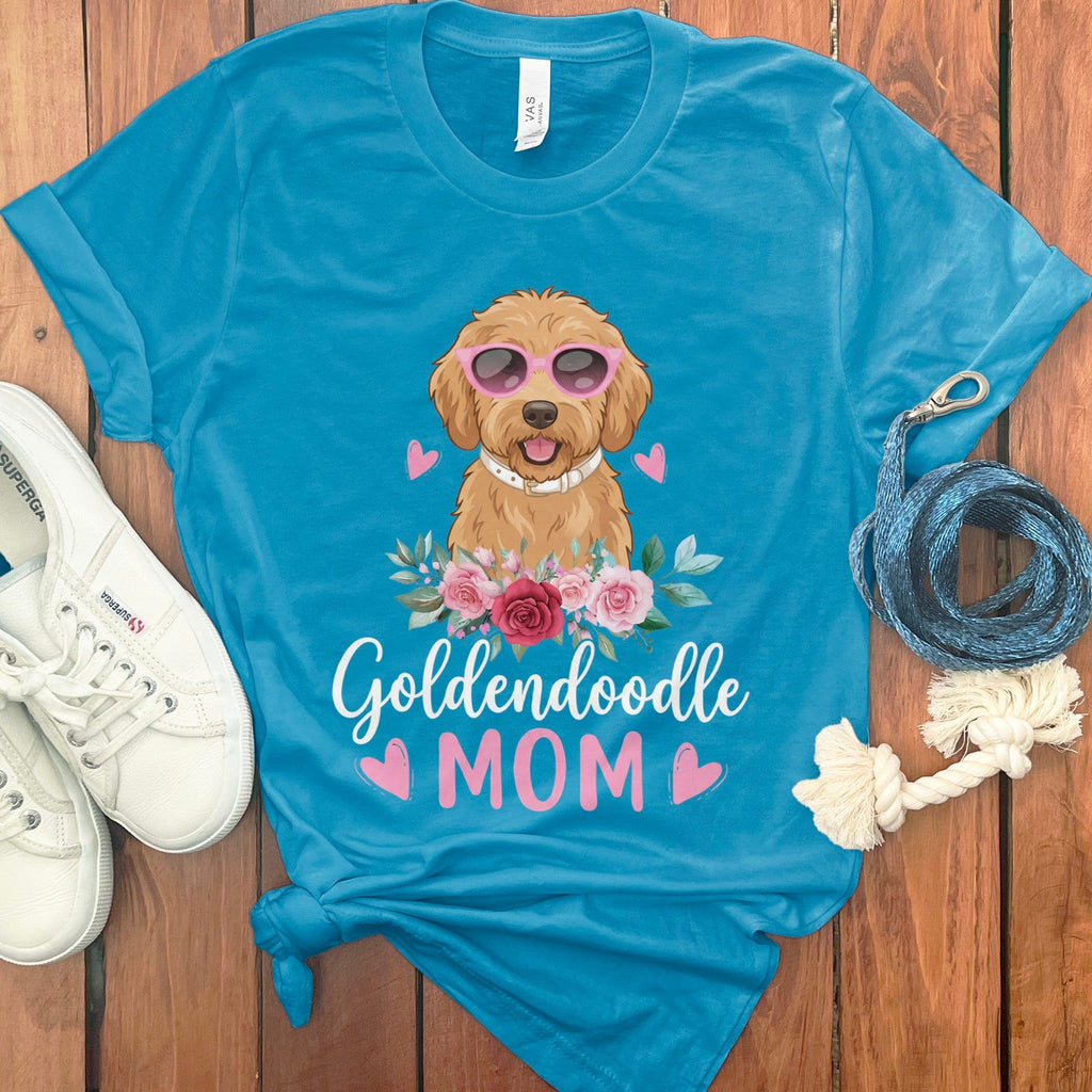 Goldendoodle Mom Sunglass T-Shirt in Aqua / S by Puppy Jo