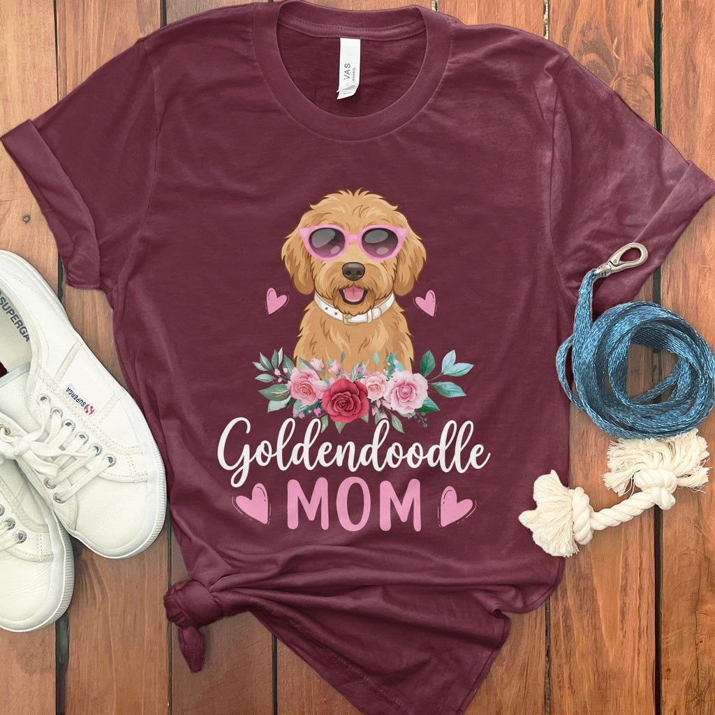 Goldendoodle Mom Sunglass T-Shirt in Maroon / S by Puppy Jo