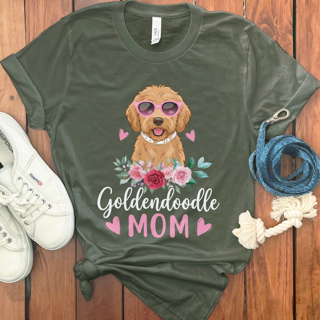 Goldendoodle Mom Sunglass T-Shirt in Military Green / S by Puppy Jo