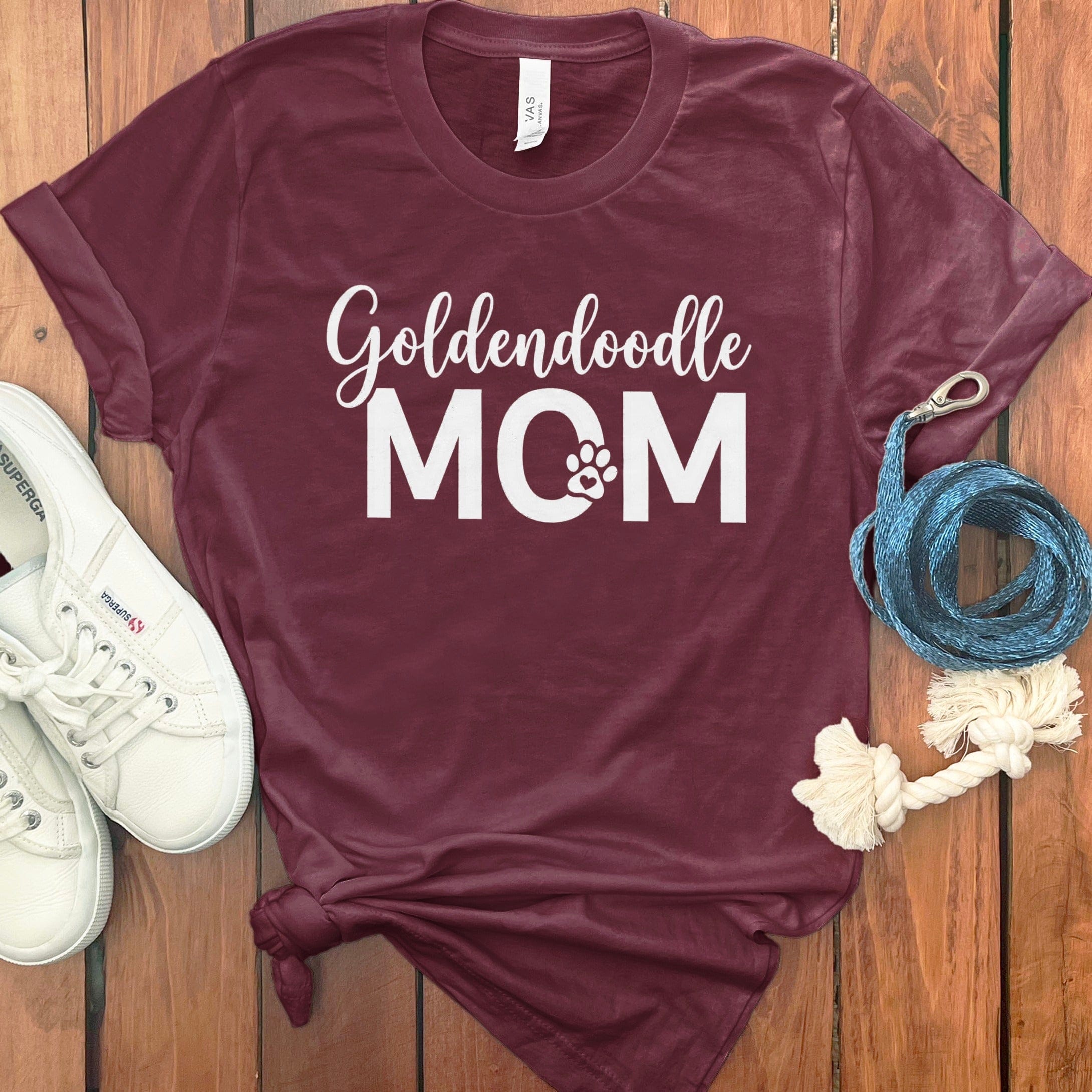 Goldendoodle Mom Text T-Shirt in Maroon / S by Puppy Jo
