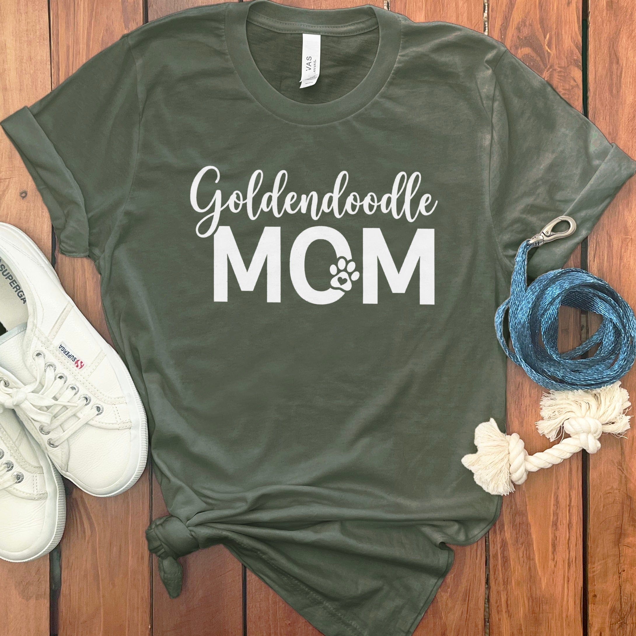 Goldendoodle Mom Text T-Shirt in Military Green / S by Puppy Jo