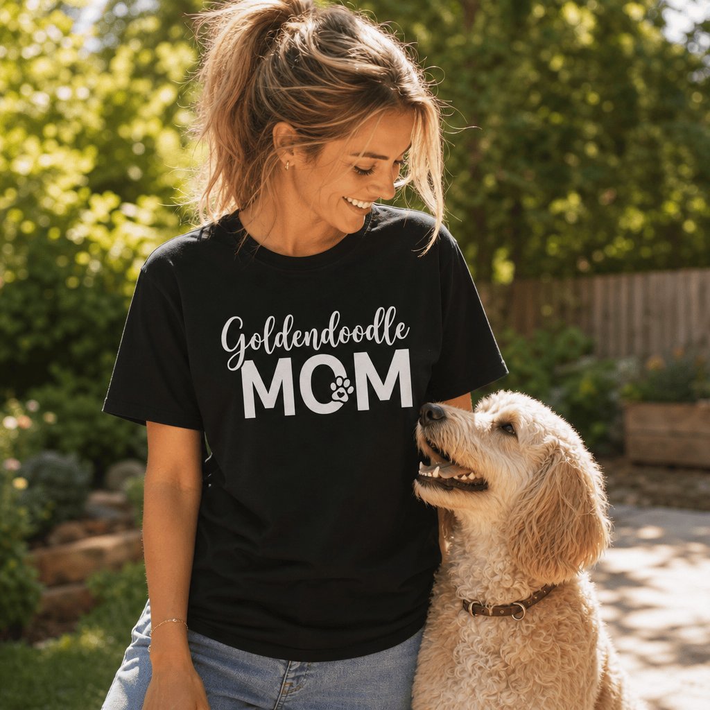 Goldendoodle Mom Text T-Shirt in by Puppy Jo