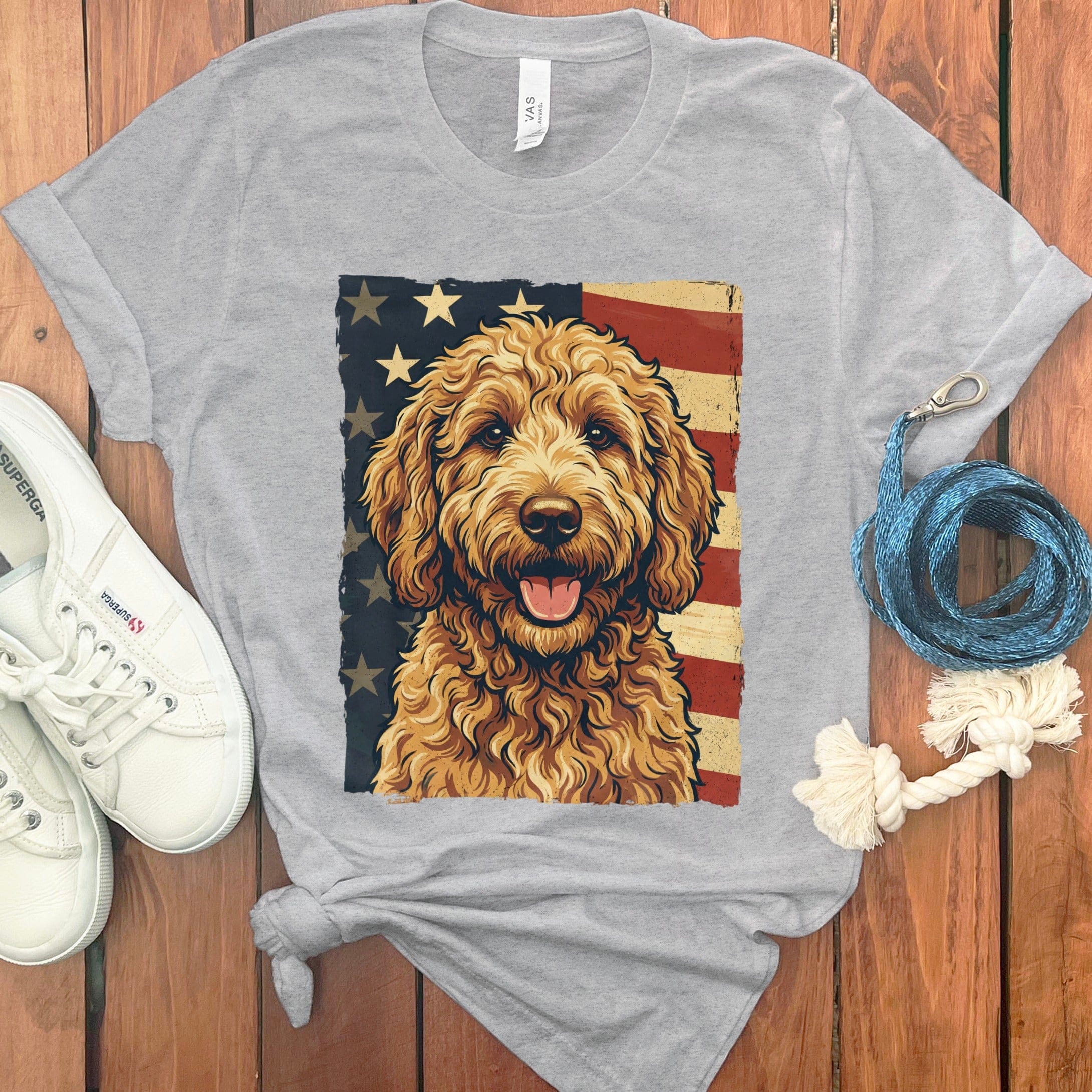 Goldendoodle Patriotic T-Shirt in Athletic Heather / S by Puppy Jo