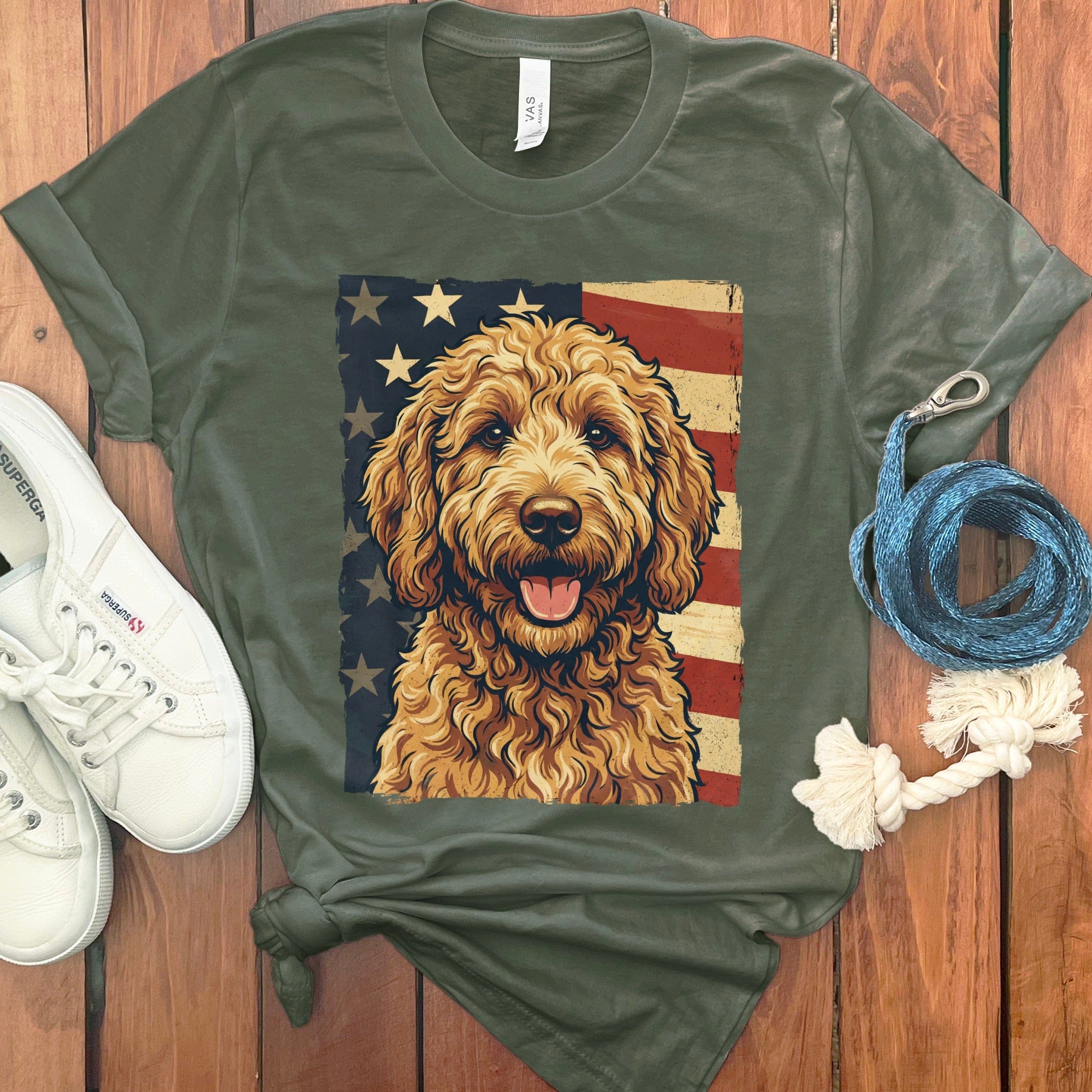 Goldendoodle Patriotic T-Shirt in Military Green / S by Puppy Jo