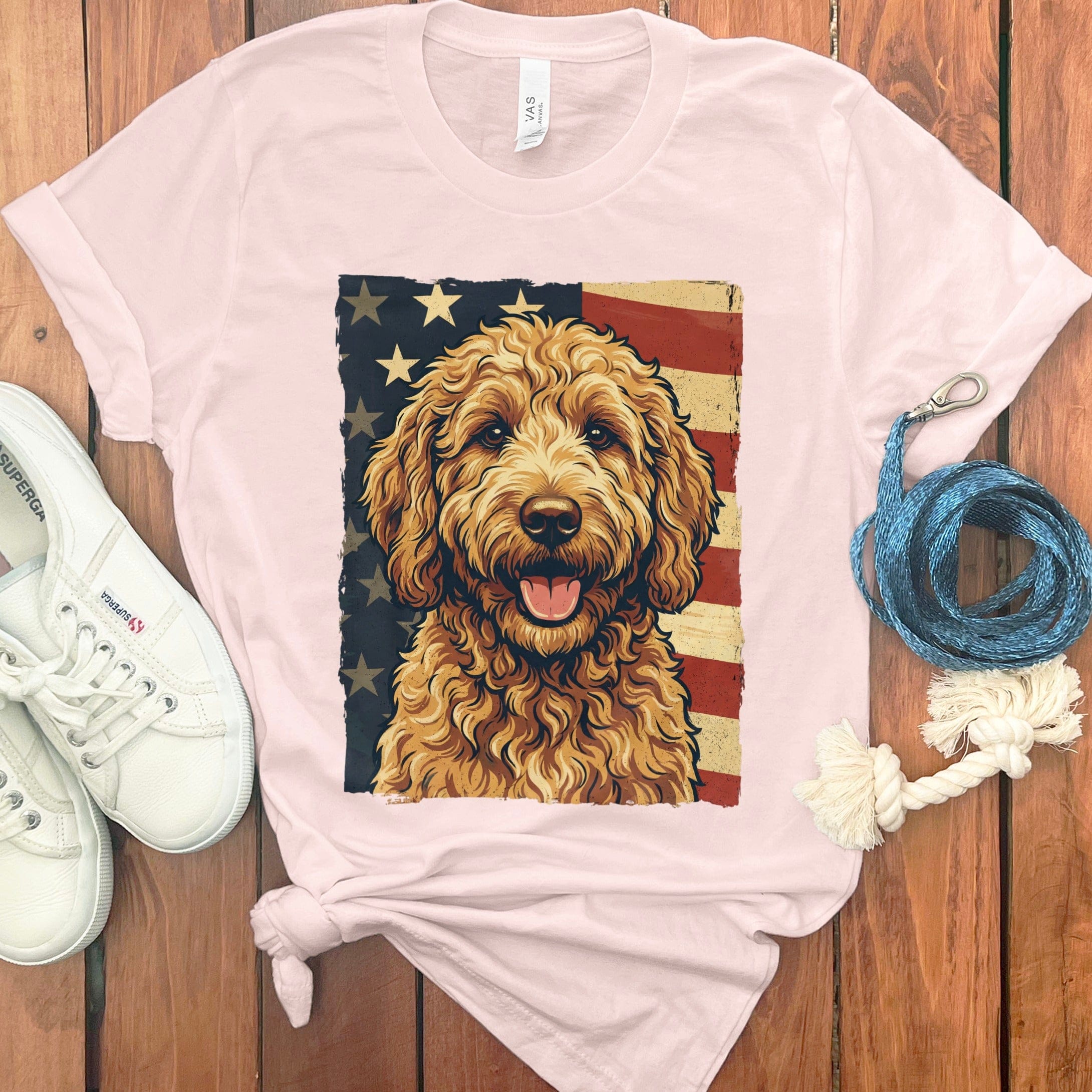 Goldendoodle Patriotic T-Shirt in Soft Pink / S by Puppy Jo