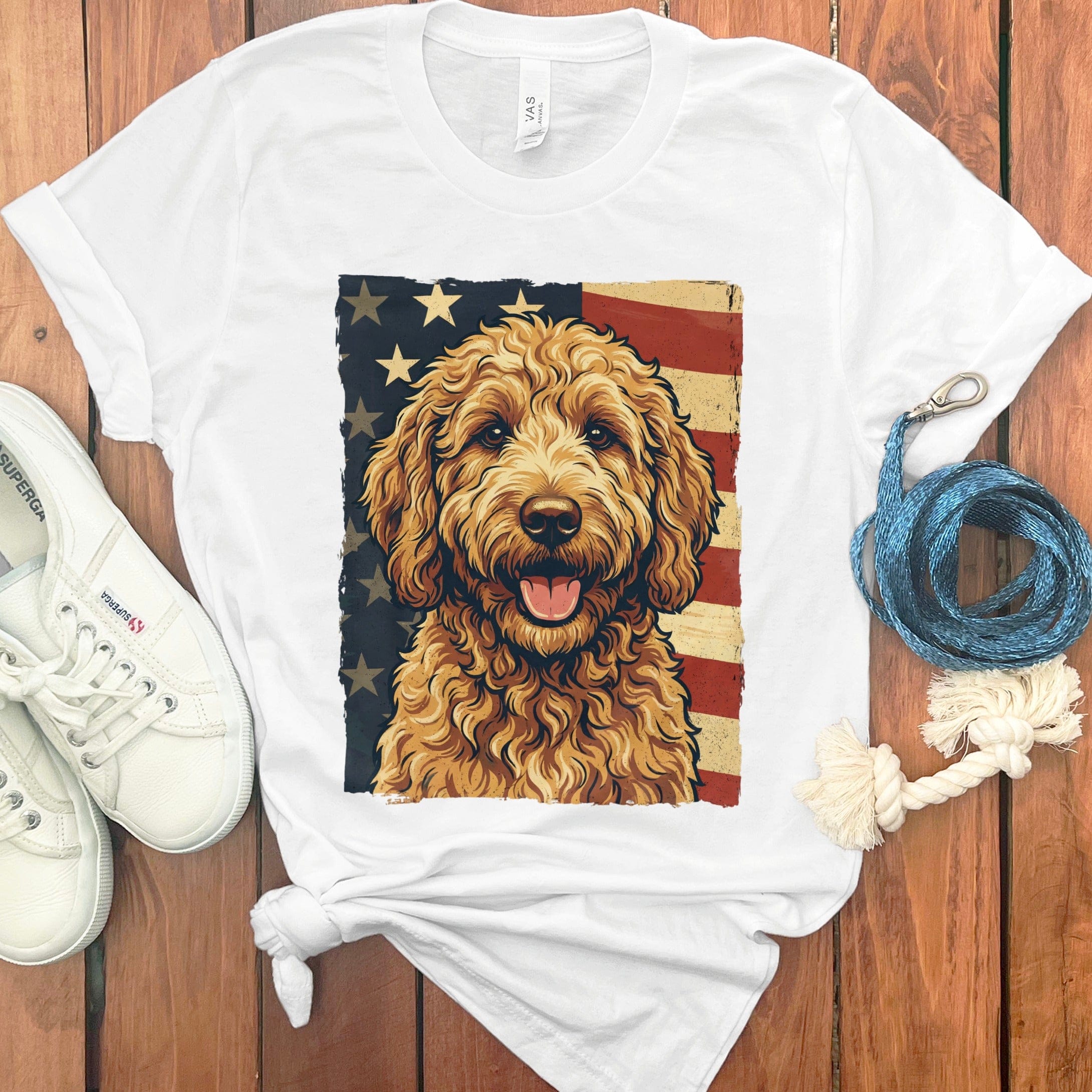 Goldendoodle Patriotic T-Shirt in White / S by Puppy Jo