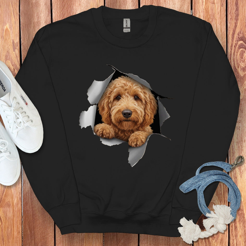 Goldendoodle Peeking Sweatshirt in Black / S by Puppy Jo