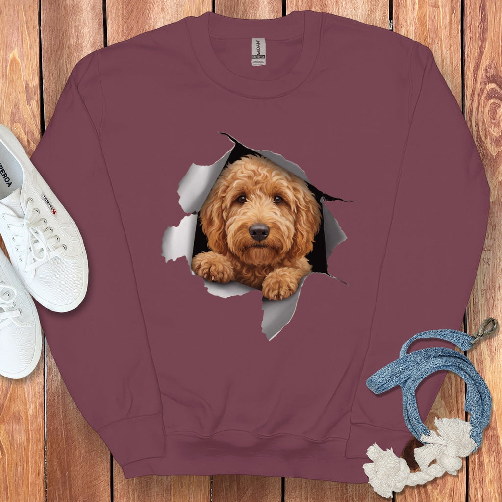 Goldendoodle Peeking Sweatshirt in Maroon / S by Puppy Jo