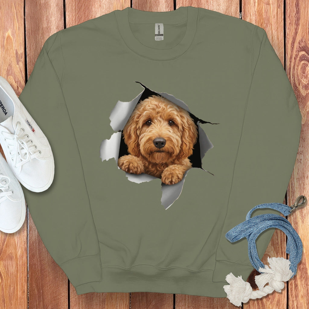 Goldendoodle Peeking Sweatshirt in Military Green / S by Puppy Jo