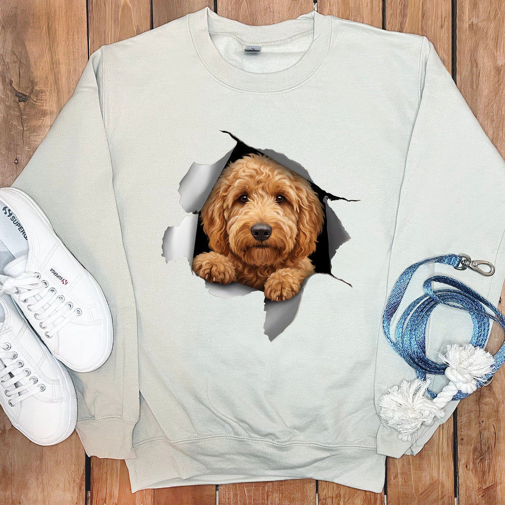 Goldendoodle Peeking Sweatshirt in by Puppy Jo