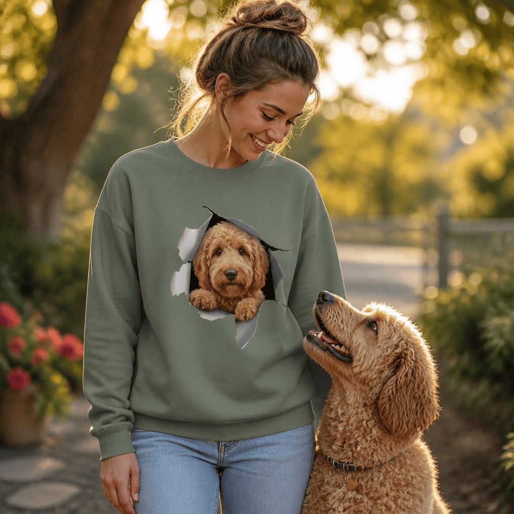 Goldendoodle Peeking Sweatshirt in by Puppy Jo