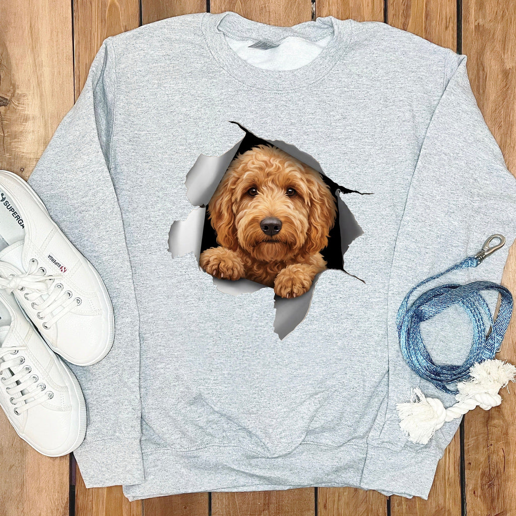 Goldendoodle Peeking Sweatshirt in Sport Grey / S by Puppy Jo
