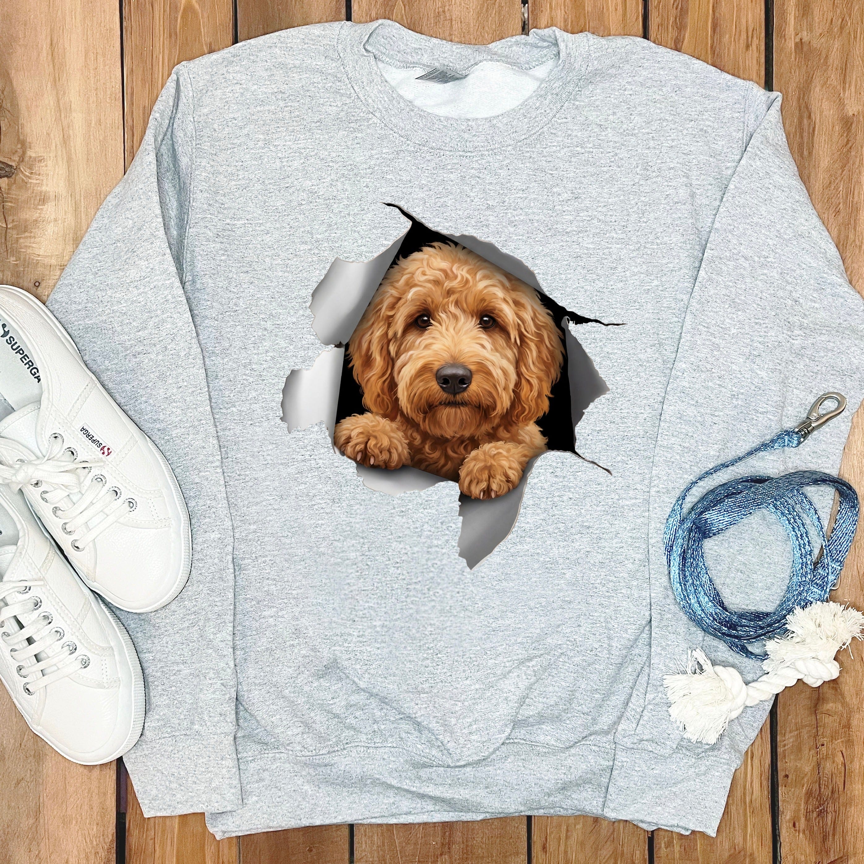 Goldendoodle Peeking Sweatshirt in Sport Grey / S by Puppy Jo
