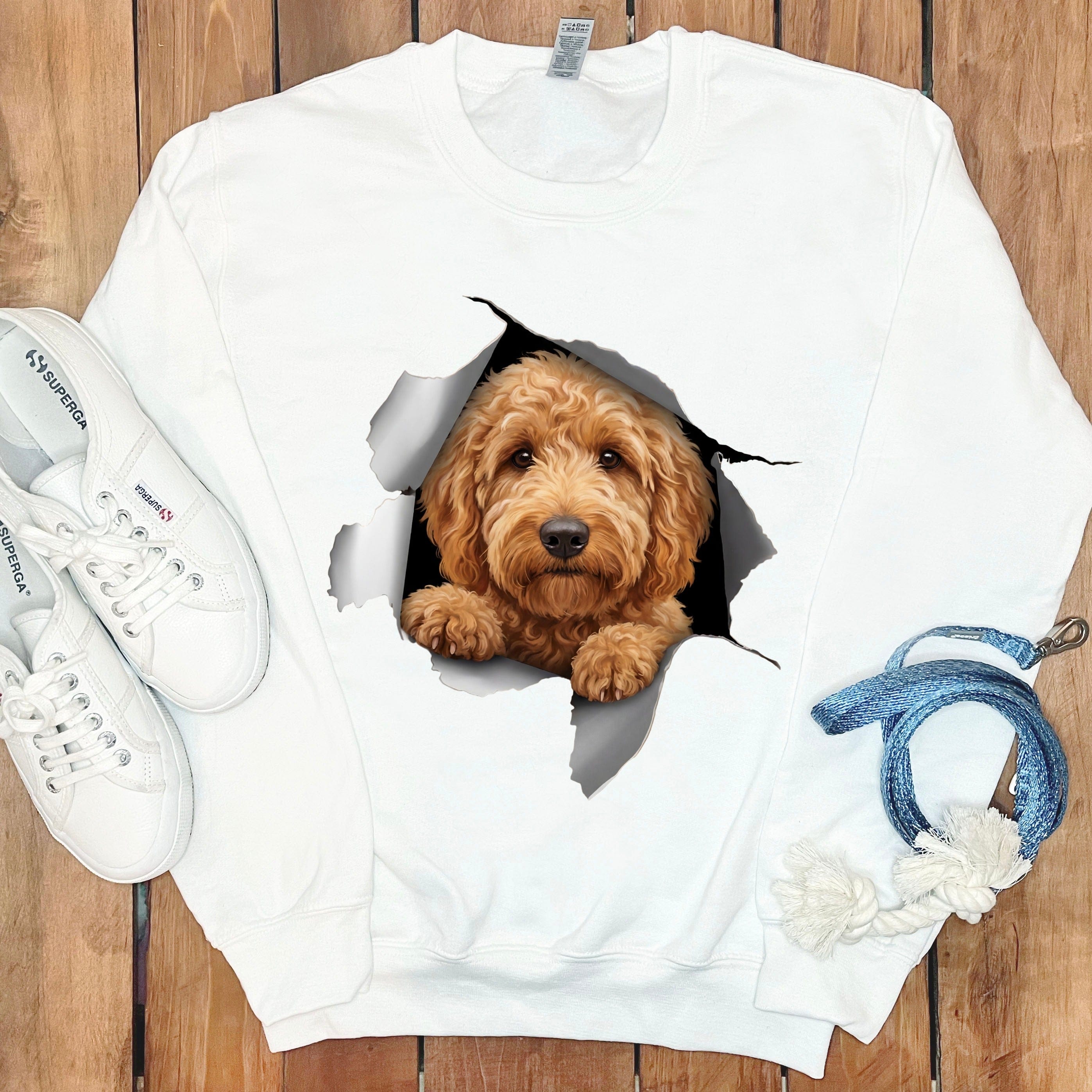 Goldendoodle Peeking Sweatshirt in White / S by Puppy Jo