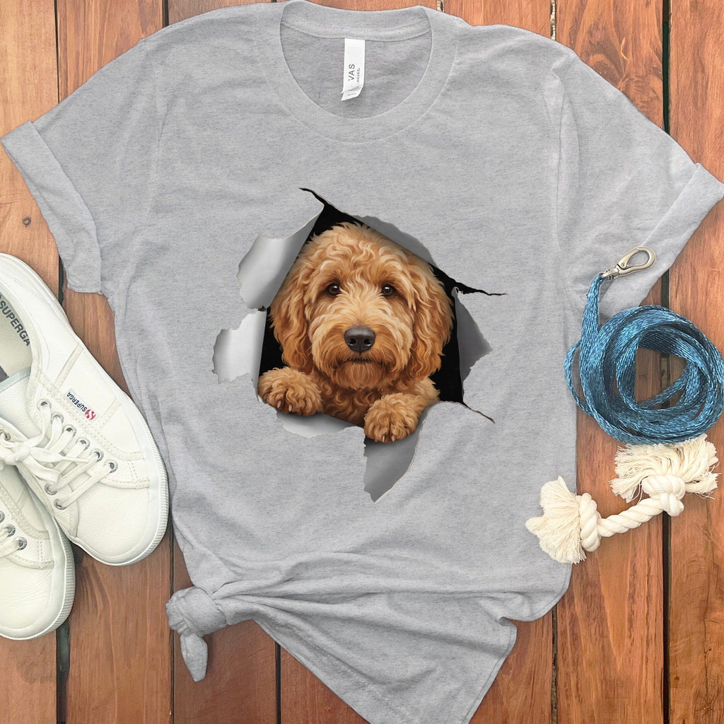 Goldendoodle Peeking T-Shirt in Athletic Heather / S by Puppy Jo