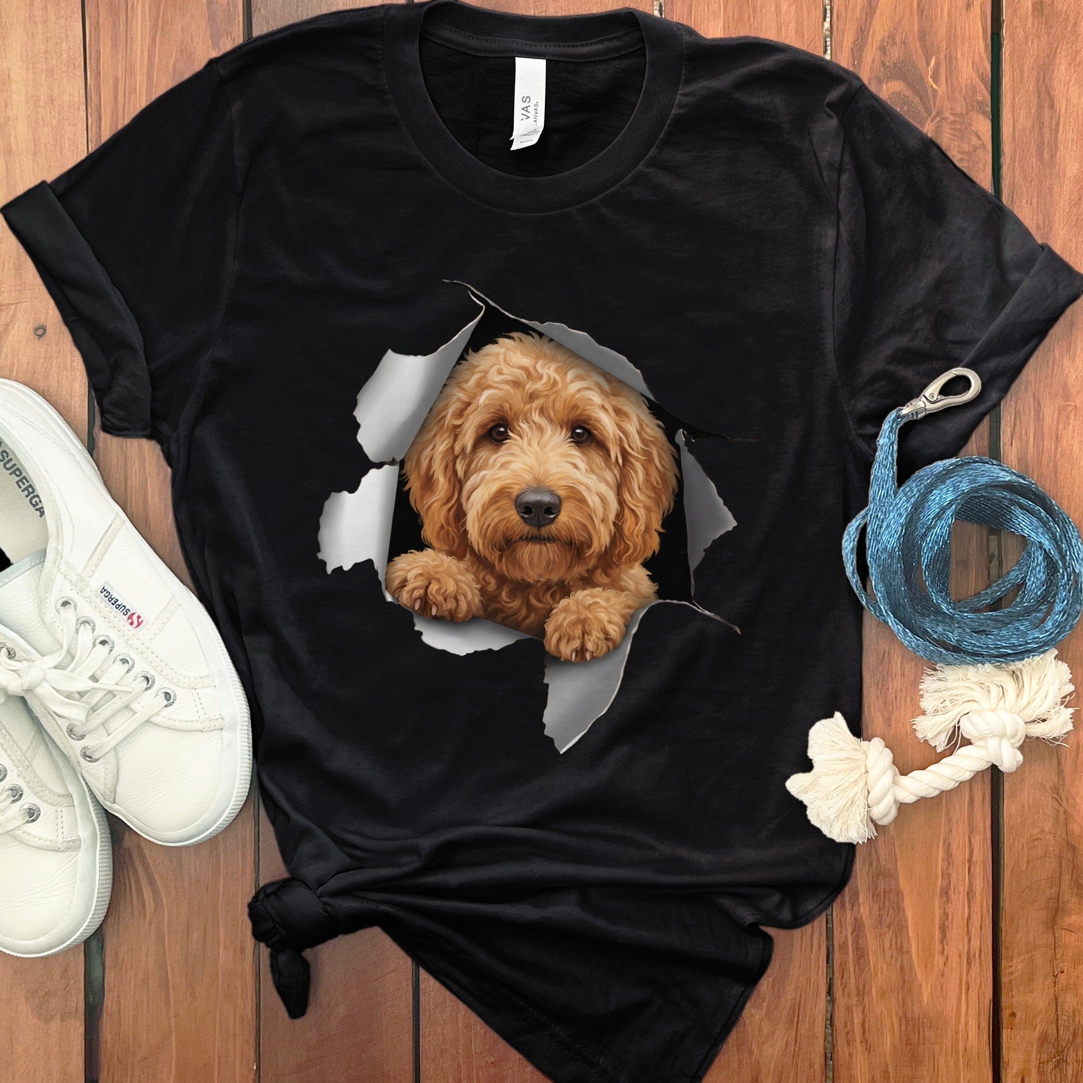 Goldendoodle Peeking T-Shirt in Black / S by Puppy Jo