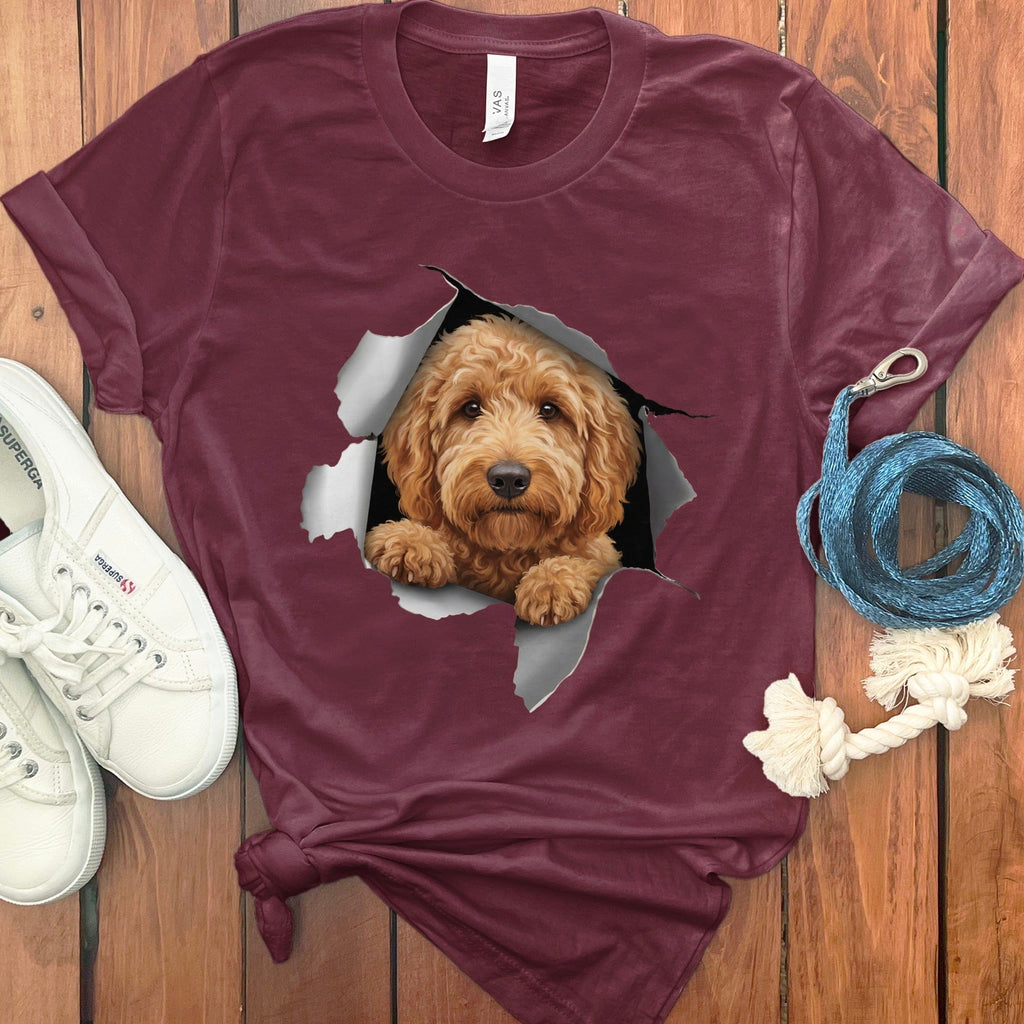 Goldendoodle Peeking T-Shirt in Maroon / S by Puppy Jo