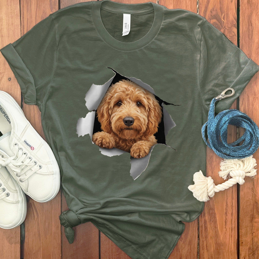 Goldendoodle Peeking T-Shirt in Military Green / S by Puppy Jo