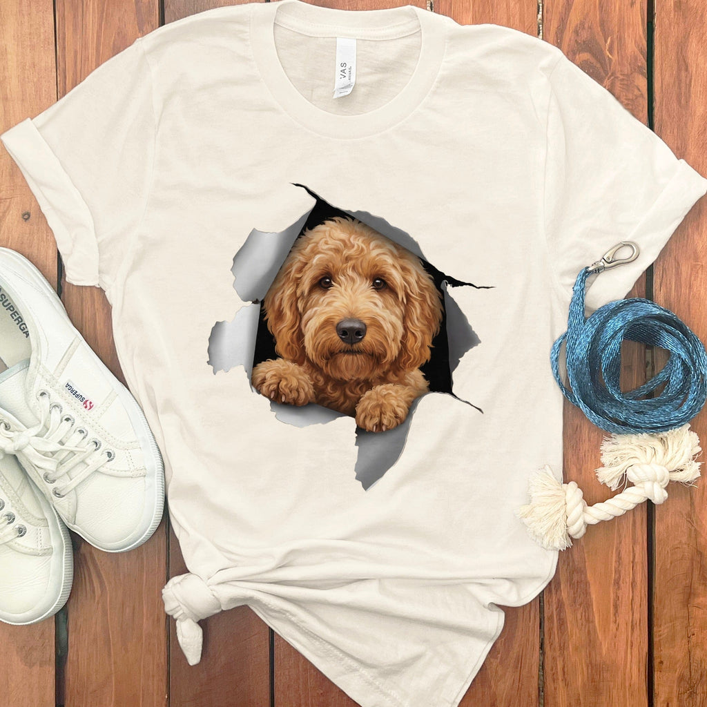 Goldendoodle Peeking T-Shirt in Natural / S by Puppy Jo