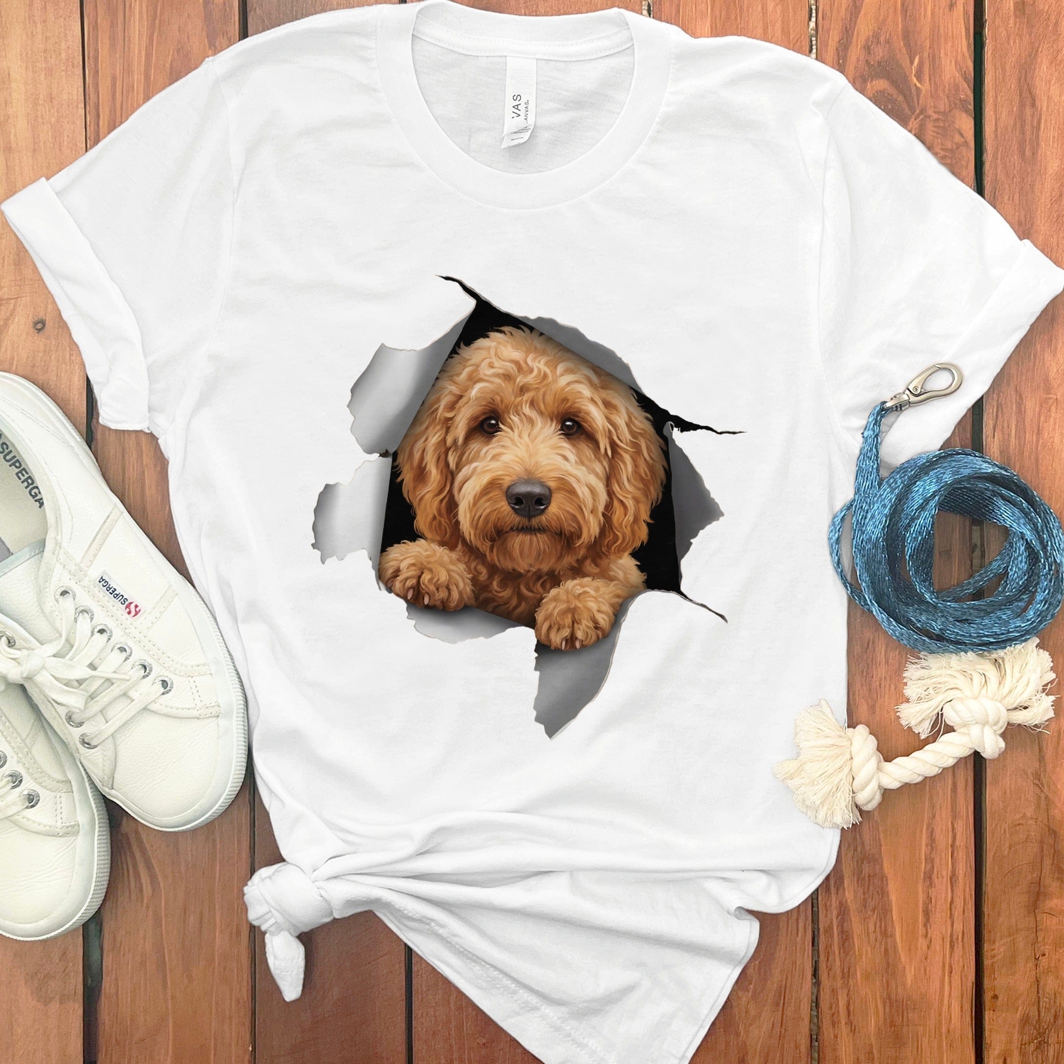 Goldendoodle Peeking T-Shirt in White / S by Puppy Jo