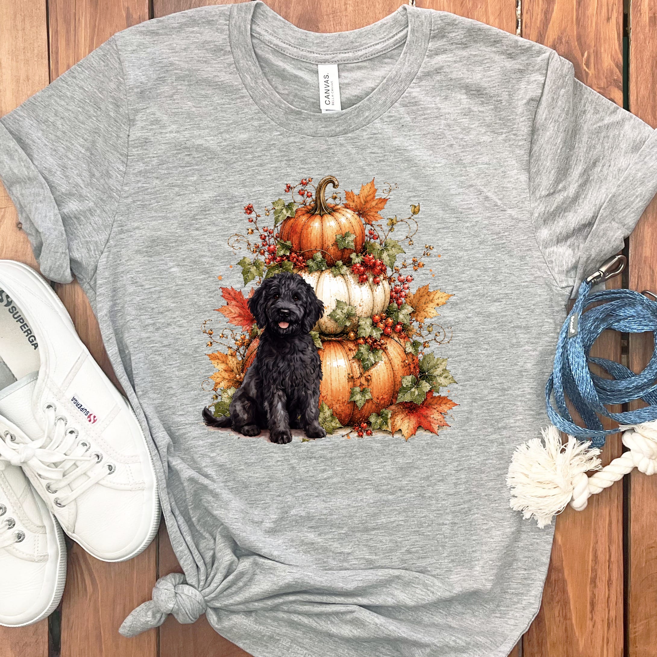 Goldendoodle Pumpkin Ivy T-Shirt in Athletic Heather / S by Puppy Jo